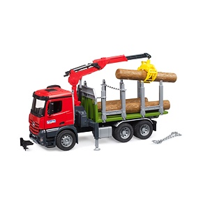 MB Arocs Holztransport LKW mit Ladekran, Greifer und 3 Baumstämmen - Bruder 3669