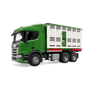 Tiertransport-LKW  Scania Super 560R mit Kuh figure - Bruder 3548