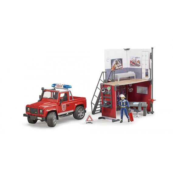 Feuerwache, Land Rover und Figur - Bruder 62701