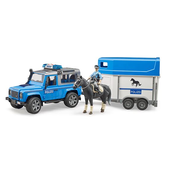Polizei-Landrover mit Anhänger, Pferd und Polizist - Bruder 2588