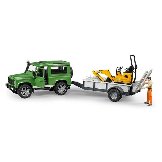 Land Rover Defender mit Pferdetransporter + JCB Mikrobagger - Bruder 2593