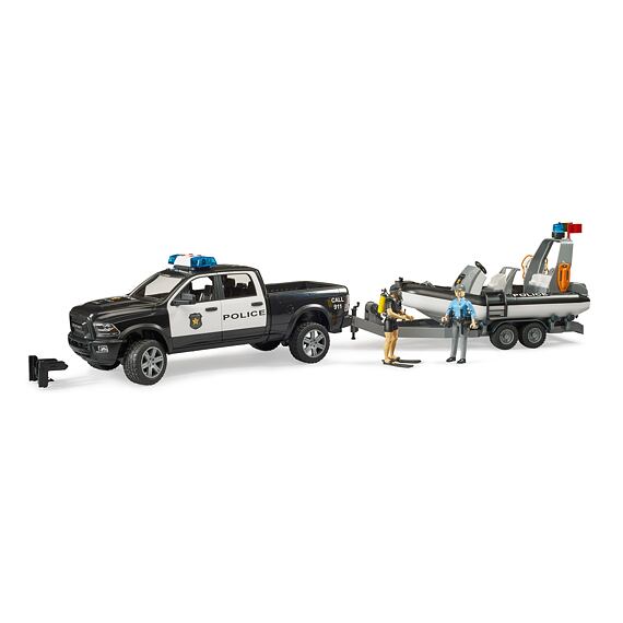 Polizei RAM 2500 Pickup, L+S Modul, Anhänger mit Boot und 2 Figuren- Bruder 2507