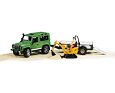 Land Rover Defender mit Pferdetransporter + JCB Mikrobagger - Bruder 2593